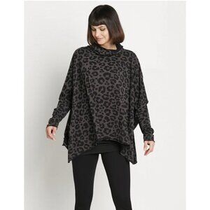 PLANET BY LAUREN G Pima Cotton Leopard Swing Turtle Tee Lagenlook - One Size
